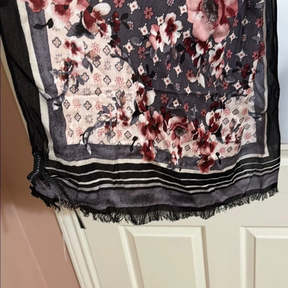 White House Black Market Cherry Blossom Floral Scarf in Black, Grey and Pink - Picture 6 of 9